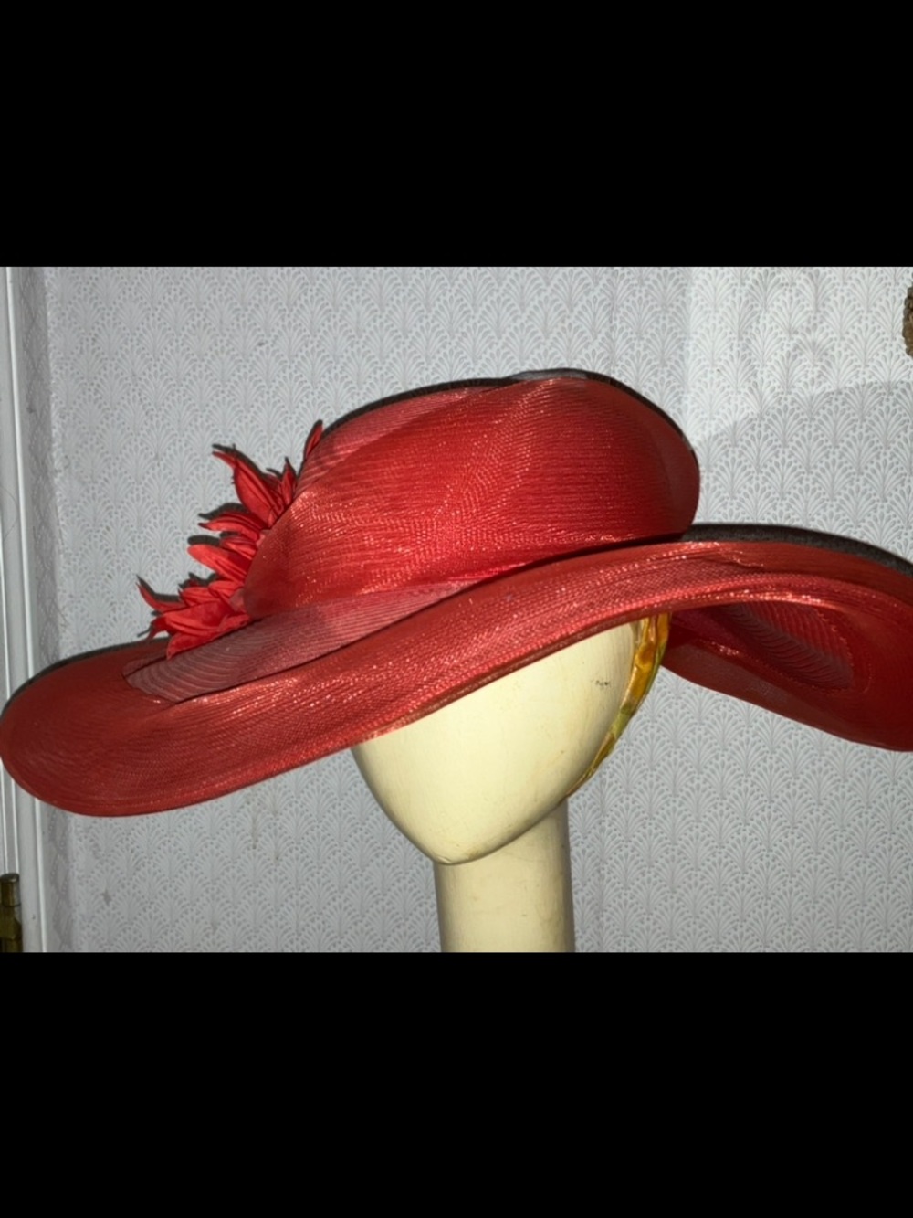 New August 18” Red Wide-Brim Women's Floral Accent Hat is So Stylish.